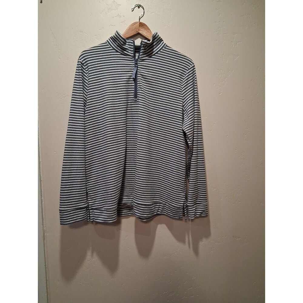 Croft &‎ Barrow Wmns Sz XL Quarter-Zip Pullover Blue White Stripe Soft Casual